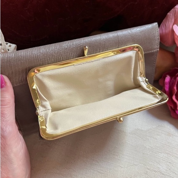 taupe kidskin Vintage leather wallet clutch, Princess Gardner taupe/grey. - Picture 9 of 13